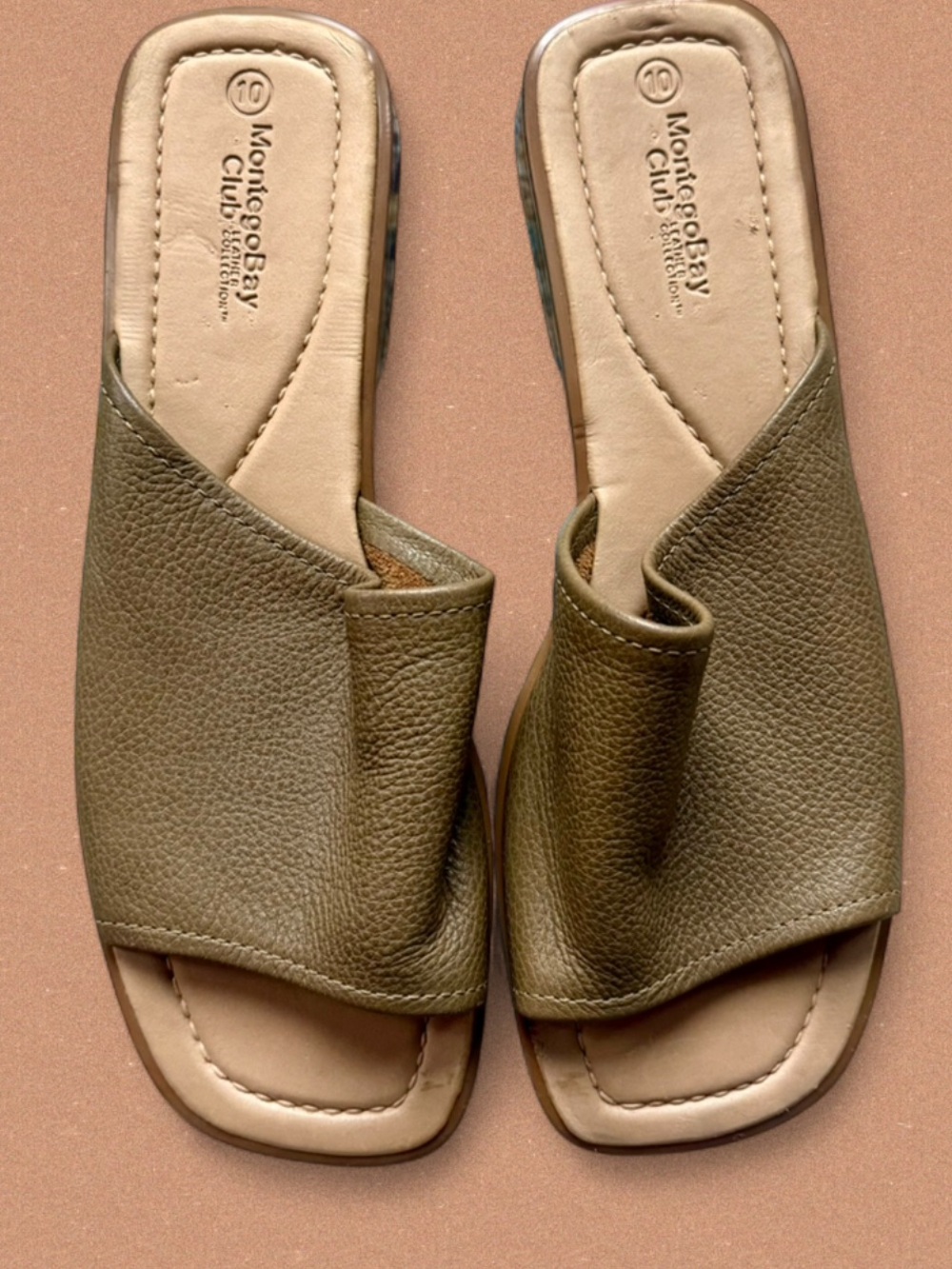 Montego Bay Club Khaki Leather Slide Sandals